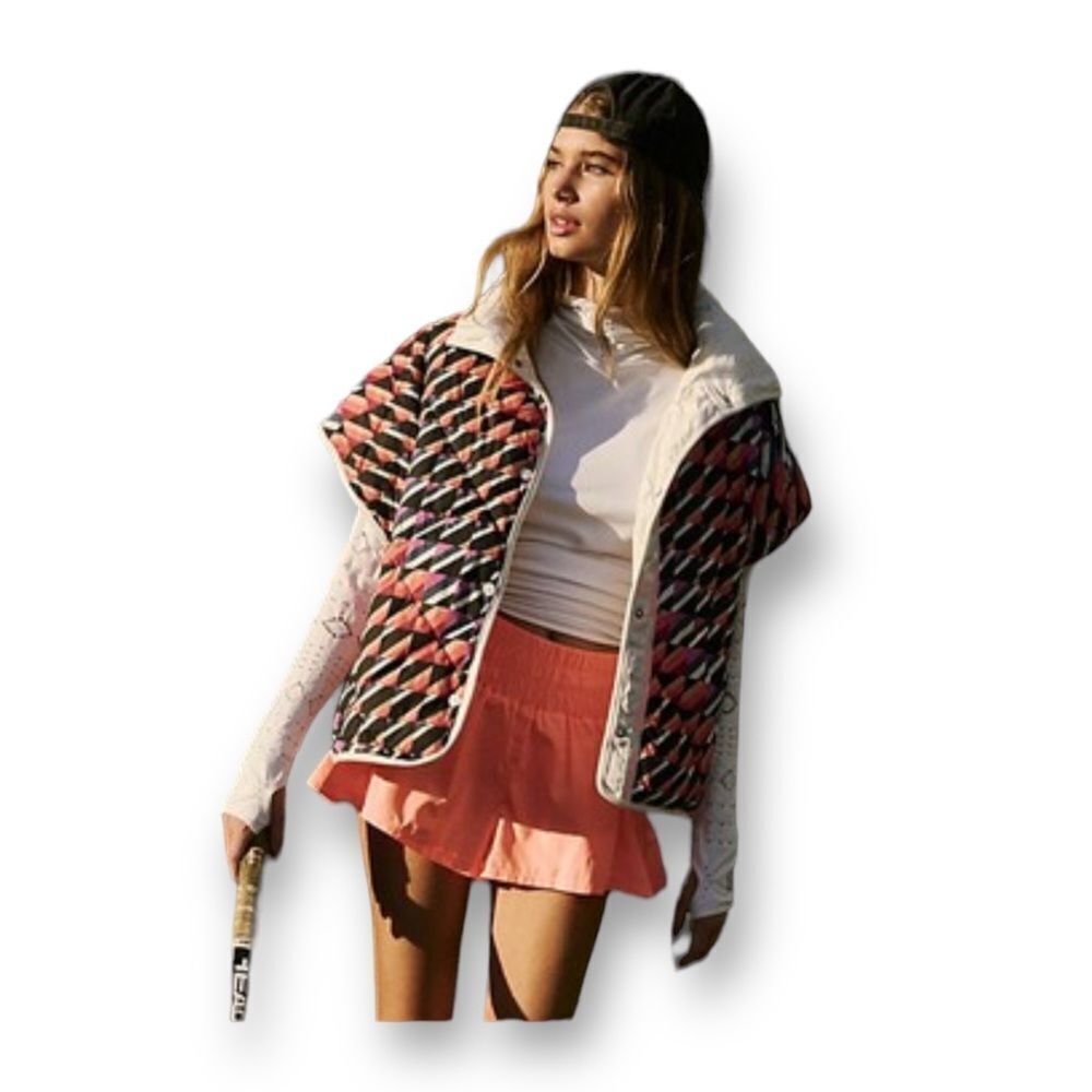 Free People Chill Out Print Packable Puffer Poncho One Size